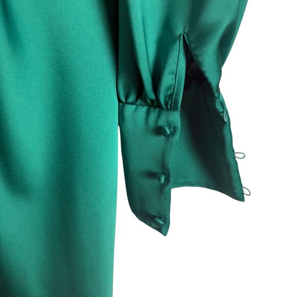 Ramy Brook Madeline Green Satin Plunge Neck Long Sleeve Gown Size 8 - Picture 13 of 16